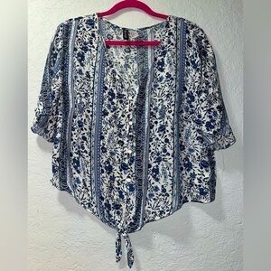 H&M Blue and White Floral Blouse